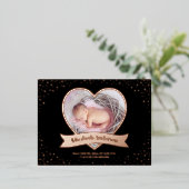 モダンエレガントベビー写真の誕生発表 箔招待状ポストカード (立ち正面)