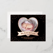 モダンエレガントベビー写真の誕生発表 箔招待状ポストカード (正面/裏面)