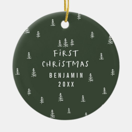 モダンエレガントベビー初めてのクリスマスベビー セラミックオーナメント (正面)