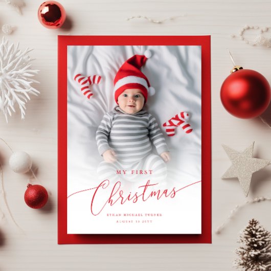モダンエレガントベビー初めてのクリスマス写真 シーズンカード