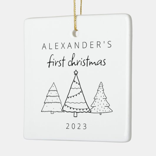 モダンエレガントベビー初めてのクリスマス写真 セラミックオーナメント (左)