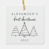 モダンエレガントベビー初めてのクリスマス写真 セラミックオーナメント (正面)