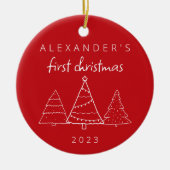 モダンエレガントベビー初めてのクリスマスPhoto Red セラミックオーナメント (正面)