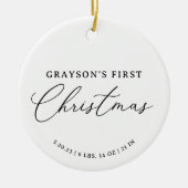モダンエレガントベビー誕生の統計初めてのクリスマス セラミックオーナメント (正面)