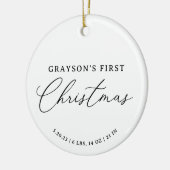 モダンエレガントベビー誕生の統計初めてのクリスマス セラミックオーナメント (左)