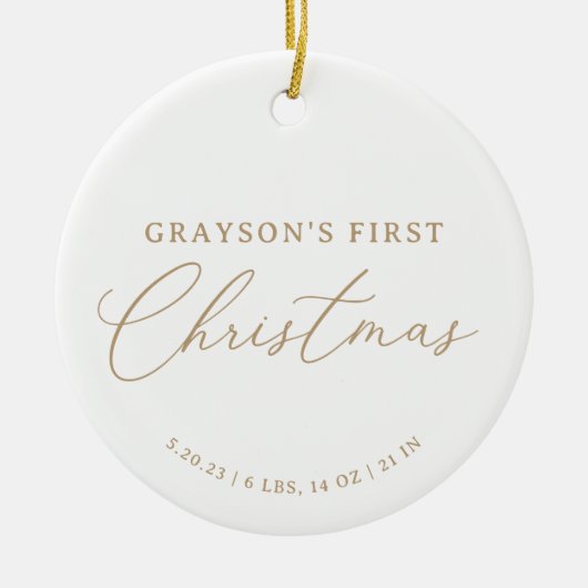 モダンエレガントベビー誕生の統計初めてのクリスマス セラミックオーナメント (正面)