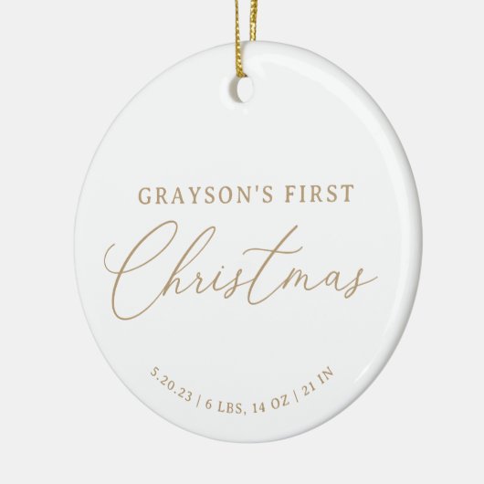 モダンエレガントベビー誕生の統計初めてのクリスマス セラミックオーナメント (左)
