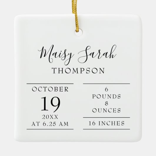 モダンエレガントベビー誕生統計の写真 セラミックオーナメント (正面)