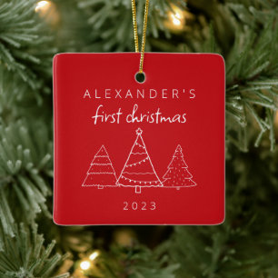 モダンエレガントベビーFirst Red Christmas Photo セラミックオーナメント