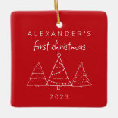 モダンエレガントベビーFirst Red Christmas Photo セラミックオーナメント (正面)