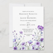 モダンエレガントボヘミアンパープルフラワーウェディング 招待状 (正面)