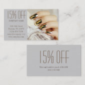 モダンエレガントマニキュア爪、 ネイルネイルサロン 割引カード (正面/裏面)