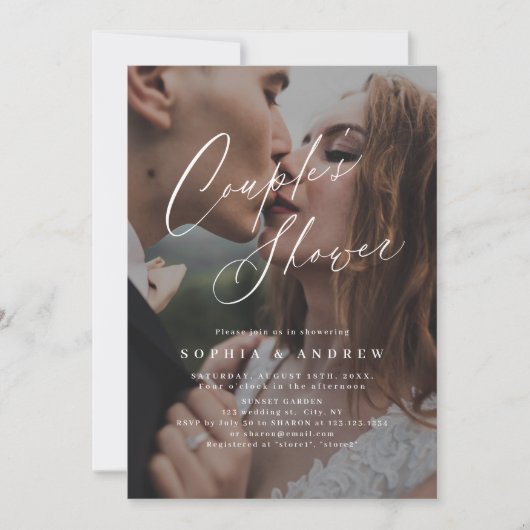 モダンエレガントミニマルのカップルがシャワーを浴びる 招待状 (正面)