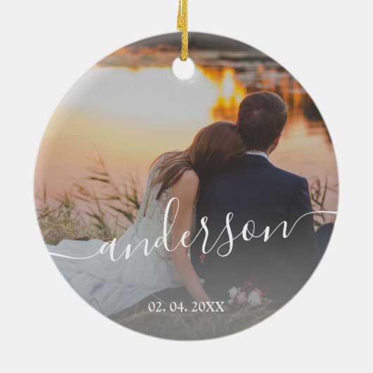 モダンエレガントミニマルカスタム家族の写真 セラミックオーナメント (裏面)
