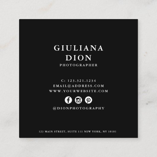 モダンエレガントミニマル写真シンプル撮影 スクエア名刺 (裏面)