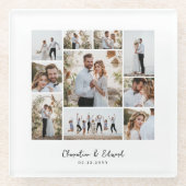 モダンエレガントミニマル写真結婚コラージュ ガラスコースター (正面)