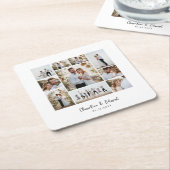 モダンエレガントミニマル写真結婚コラージュ スクエアペーパーコースター (アングル)