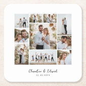 モダンエレガントミニマル写真結婚コラージュ スクエアペーパーコースター (正面)