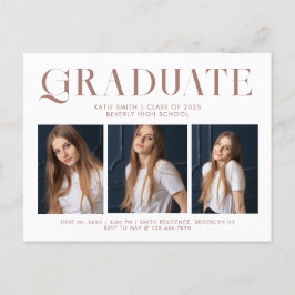 モダンエレガントミニマル卒業三枚写真 インビテーションポストカード