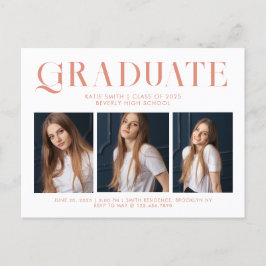 モダンエレガントミニマル卒業三枚写真 インビテーションポストカード