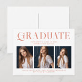 モダンエレガントミニマル卒業三枚写真 インビテーションポストカード (正面/裏面)