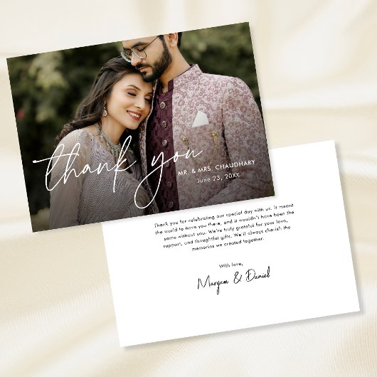 モダンエレガントミニマル手書き写結婚真 サンキューカード