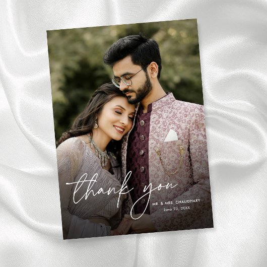 モダンエレガントミニマル書写真結婚s サンキューカード