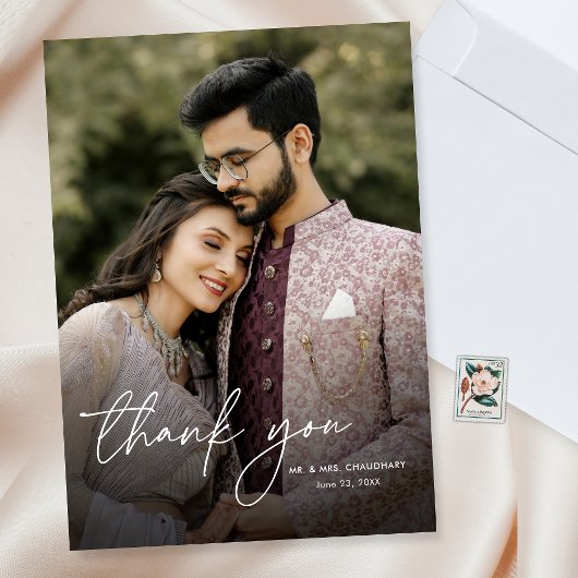 モダンエレガントミニマル書写真結婚s サンキューカード