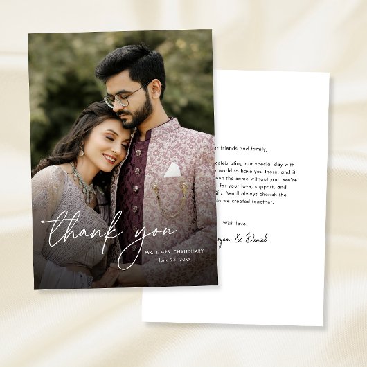 モダンエレガントミニマル書写真結婚s サンキューカード