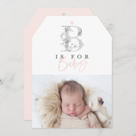 モダンエレガントミニマル植物写真生まれたばかりの 案内状 (正面/裏面)