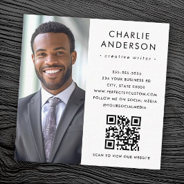 モダンエレガントミニマル白写真QRコード スクエア名刺