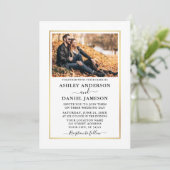 モダンエレガントミニマル白金ゴールド結婚写真 招待状 (スタンド正面)