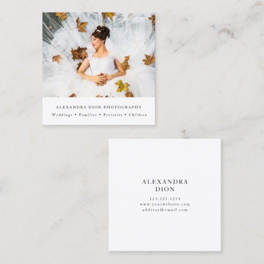 モダンエレガントミニマル結婚写真家 スクエア名刺 (正面/裏面)