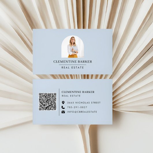 モダンエレガントミニマル青シンプルアーチ写真 名刺