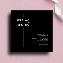 モダンエレガントミニマルB&Wスクエア結婚ズ 招待状