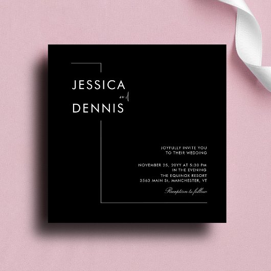 モダンエレガントミニマルB&Wスクエア結婚ズ 招待状