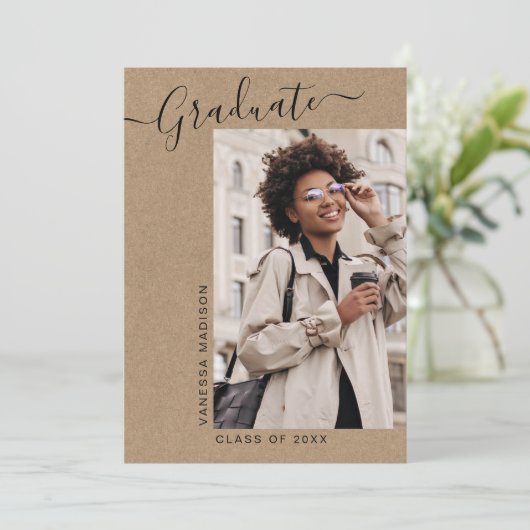 モダンエレガントミニマルKraft 1写真卒業 案内状 (スタンド正面)