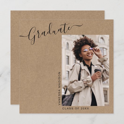 モダンエレガントミニマルKraft 1写真 |卒業 案内状 (正面/裏面)