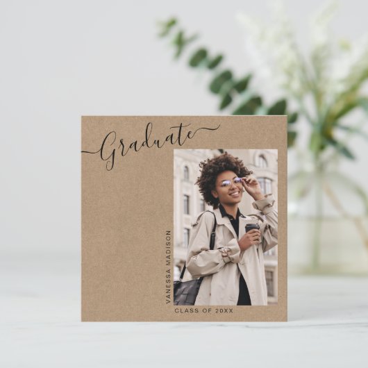 モダンエレガントミニマルKraft 1写真 |卒業 案内状 (スタンド正面)