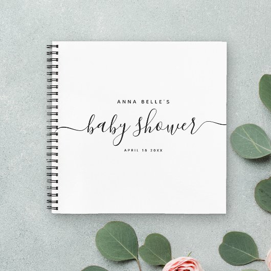 モダンエレガントミニマルScript Baby Shower Guest ノートブック