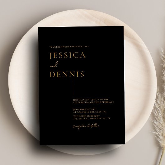 モダンエレガントミニマルScript Copper結婚's 招待状
