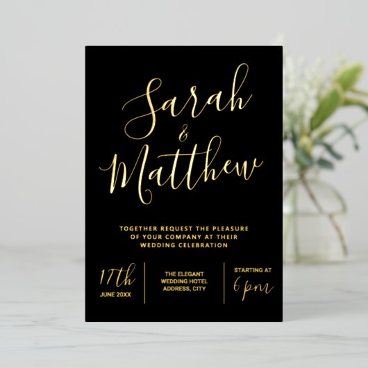 モダンエレガントミニマ結婚リスト 箔招待状 (立ち正面)