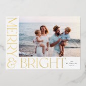 モダンエレガントメリーBright 1フォトホワイト金ゴールド 箔シーズンカード (正面)