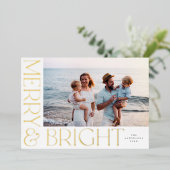 モダンエレガントメリーBright 1フォトホワイト金ゴールド 箔シーズンカード (立ち正面)