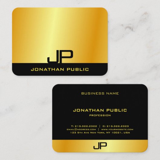 モダンエレガントモノグラムのフェイク金ゴールドテンプレート 名刺 (正面/裏面)