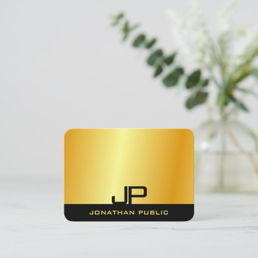 モダンエレガントモノグラムのフェイク金ゴールドテンプレート 名刺 (スタンド正面)