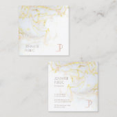 モダンエレガントモノグラムの金ゴールド大理石 スクエア名刺 (正面/裏面)