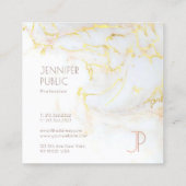 モダンエレガントモノグラムの金ゴールド大理石 スクエア名刺 (裏面)