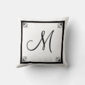 モダンエレガントモノグラム無地のブラック クッション (裏面)