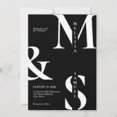 モダンエレガントモノグラム白黒結婚ズ 招待状 (正面)